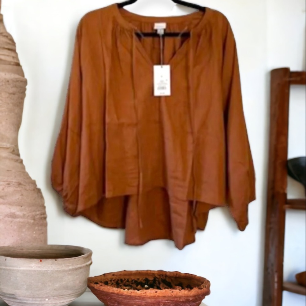 A New Day a.n.d. Raglan Long Sleeve Tie Front Linen Blend Top Size X SMALL - Picture 4 of 8